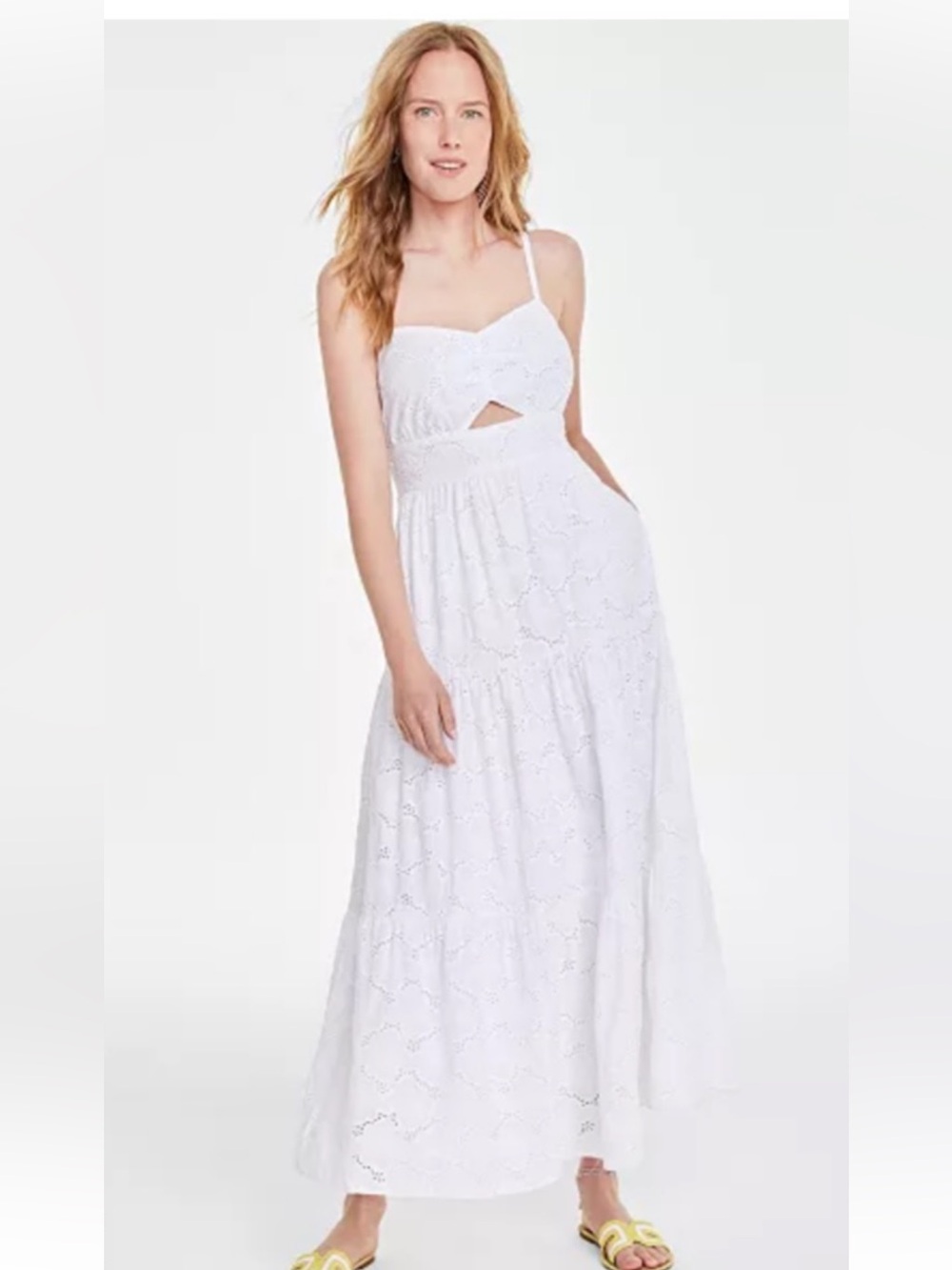 On 34th White Eyelet Maxi Dress with Cutout detail, Size M
